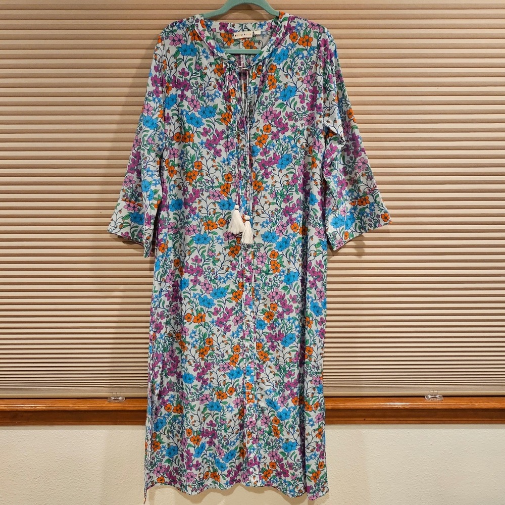 Roller Rabbit Blomst Chahna Long Kurta Floral Silk Blend Midi Dress M